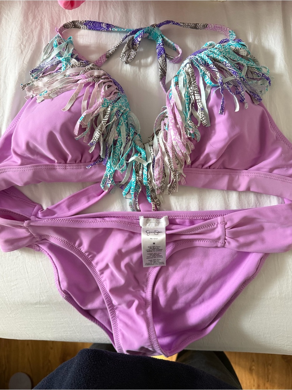 Jessica Simpson Lavender Fringe Bikini Top & Bottom Set